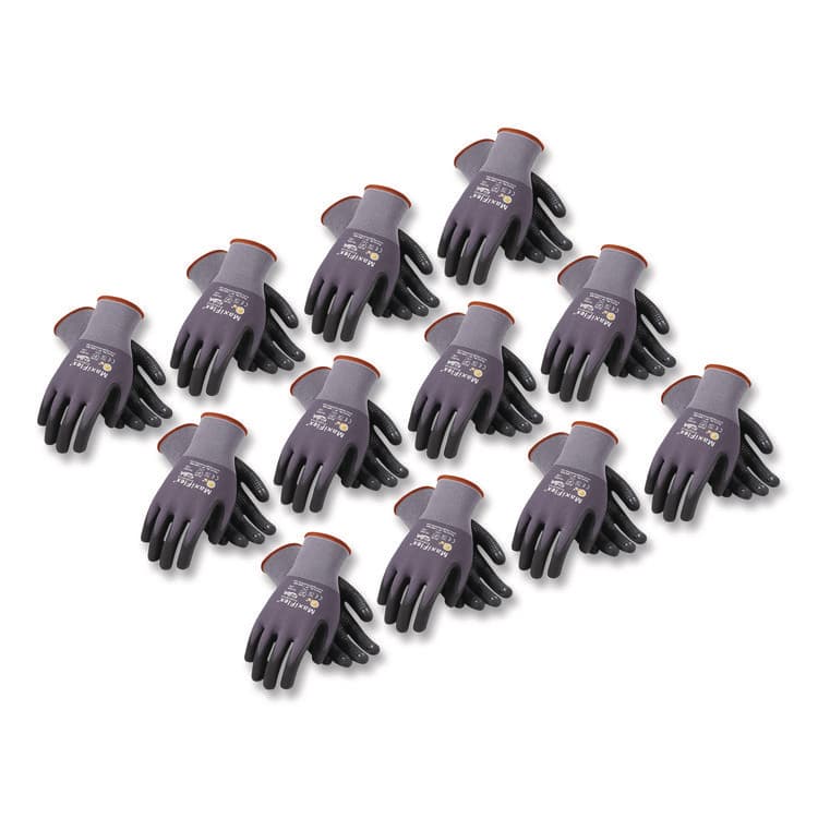 ATG Ultimate Seamless Knit Nylon Gloves, Nitrile MicroFoam Grip: Palm/Fingers, EN388: 4131, Small, Gray, 12 Pairs (PID34874S)