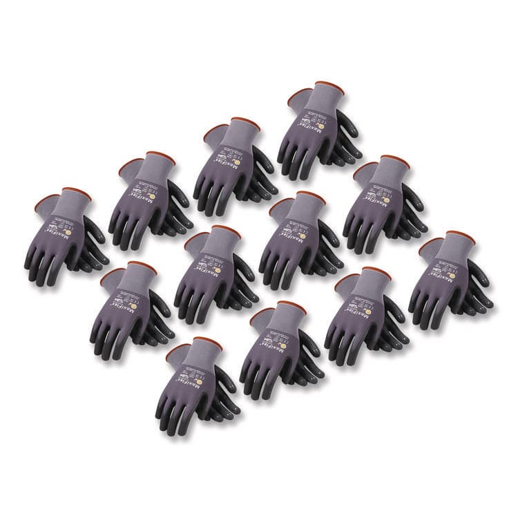 ATG Ultimate Seamless Knit Nylon Gloves, Nitrile MicroFoam Grip: Palm/Fingers, EN388: 4131, Medium, Gray, 12 Pairs (PID34874M)