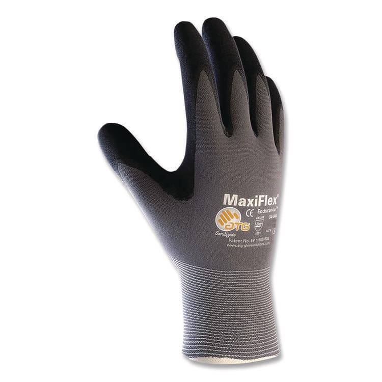 ATG Ultimate Seamless Knit Nylon Gloves, Nitrile MicroFoam Grip: Palm/Fingers, EN388: 4131, Medium, Gray, 12 Pairs (PID34874M) thumbnail 4