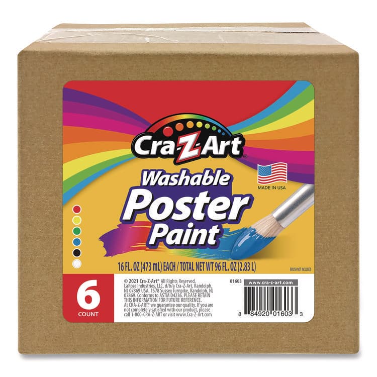 LAROSE INDUSTRIES, LLC Washable Kids Paint, Assorted Colors, 16 oz Bottle, 6/Pack (CZA01611) thumbnail 2