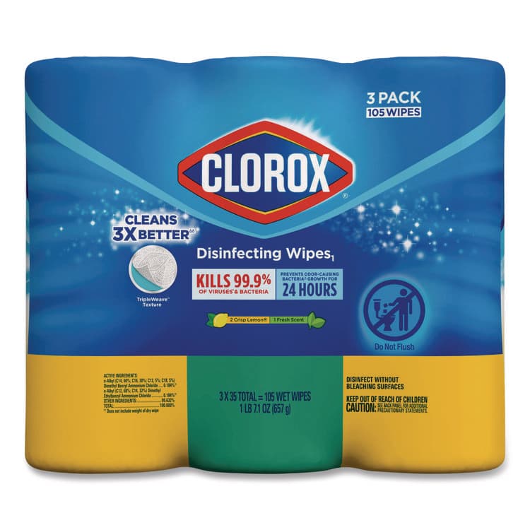 CLOROX SALES CO. Disinfecting Wipes, Cleaning Wipes, 1-Ply, 7 x 8, Fresh Scent/Citrus Blend, 35/Canister, 3/Pack, 5 Packs/Carton (CLO30112CT) thumbnail 2