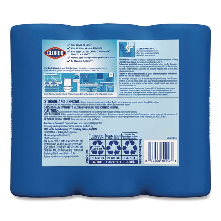 CLOROX SALES CO. Disinfecting Wipes, Cleaning Wipes, 1-Ply, 7 x 8, Fresh Scent/Citrus Blend, 35/Canister, 3/Pack, 5 Packs/Carton (CLO30112CT) thumbnail 4