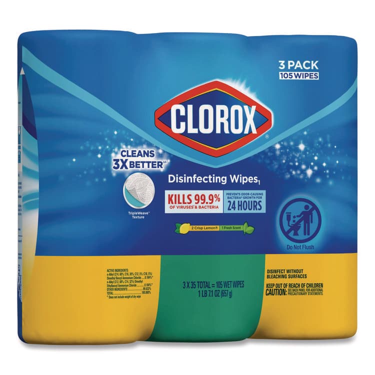 CLOROX SALES CO. Disinfecting Wipes, Cleaning Wipes, 1-Ply, 7 x 8, Fresh Scent/Citrus Blend, 35/Canister, 3/Pack, 5 Packs/Carton (CLO30112CT) thumbnail 3
