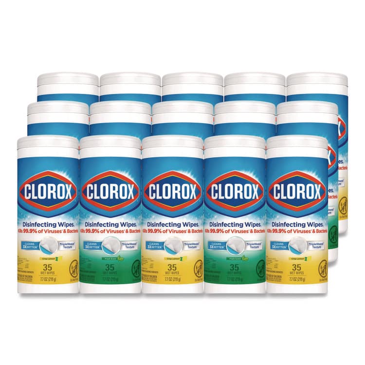 CLOROX SALES CO. Disinfecting Wipes, Cleaning Wipes, 1-Ply, 7 x 8, Fresh Scent/Citrus Blend, 35/Canister, 3/Pack, 5 Packs/Carton (CLO30112CT)