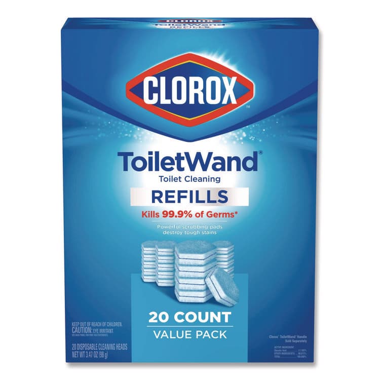 CLOROX SALES CO. ToiletWand Toilet Cleaning Refills, Toilet Cleaning Scrubbing Pads, Blue/White, 20/Pack (CLO31049)