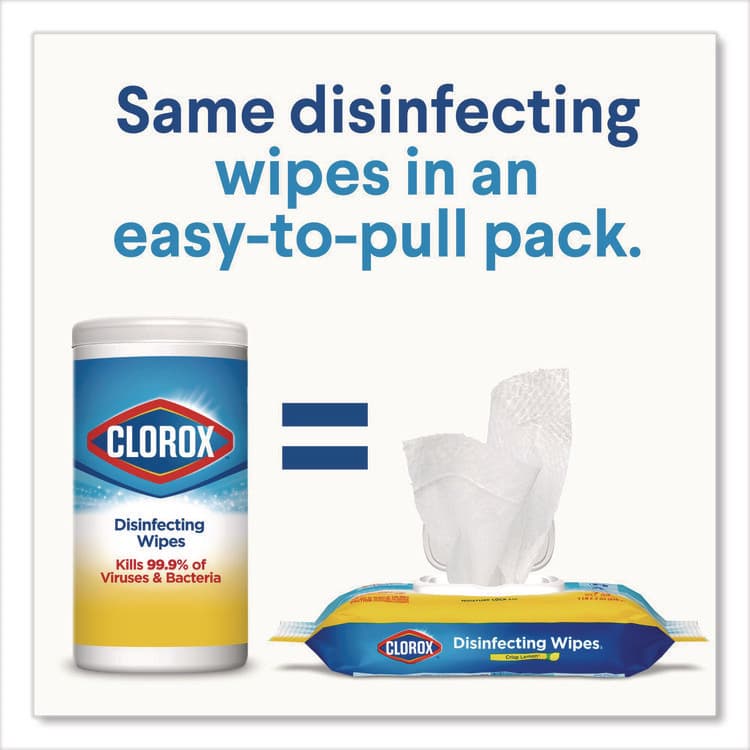CLOROX SALES CO. Disinfecting Cleaning Wipes, Easy Pull Pack, 1-Ply, 8 x 7, Lemon Scent, White, 75 Towels/Box, 6 Boxes/Carton (CLO31404) thumbnail 3