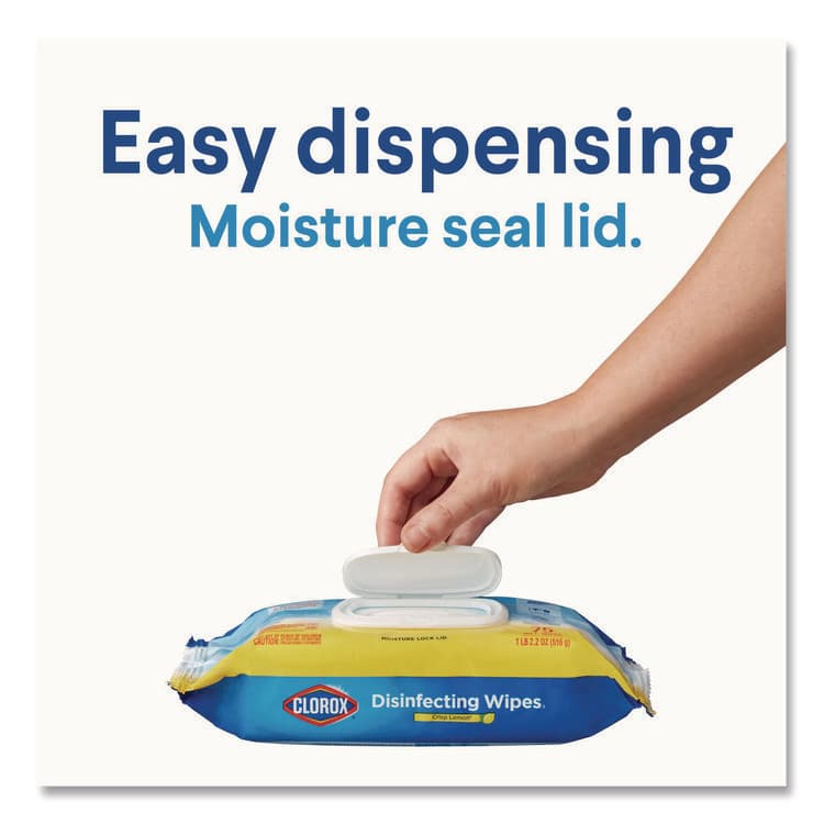 CLOROX SALES CO. Disinfecting Cleaning Wipes, Easy Pull Pack, 1-Ply, 8 x 7, Lemon Scent, White, 75 Towels/Box, 6 Boxes/Carton (CLO31404) thumbnail 4