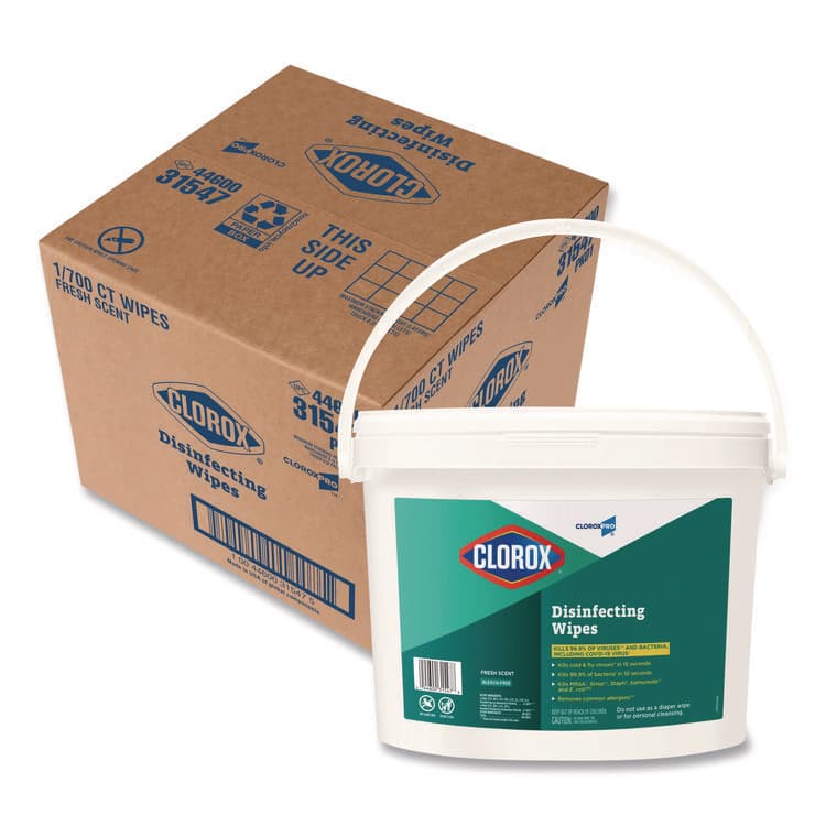 CLOROX SALES CO. Disinfecting Wipes, 1-Ply, 7 x 8, Fresh Scent, White, 700/Bucket (CLO31547)