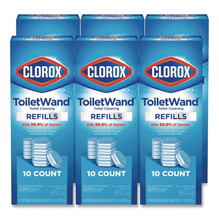 CLOROX SALES CO. ToiletWand Toilet Cleaning Refills, Toilet Cleaning Scrubbing Pads, Blue/White, 10/Pack, 6 Packs/Carton (CLO31620)
