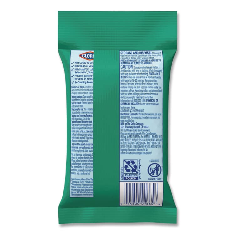 CLOROX SALES CO. Disinfecting Wipes, On the Go Bleach Free Travel Wipes, 1-Ply, 6.53 x 2.79, Fresh Scent, White, 9/Pack, 24 Packs/Carton (CLO60133) thumbnail 2