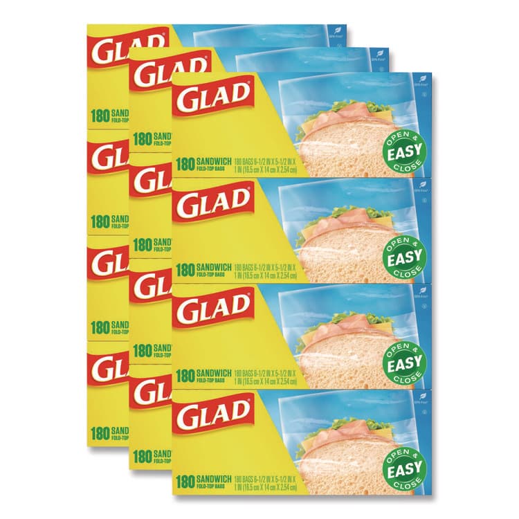 CLOROX SALES CO. Fold Top Food Storage Plastic Sandwich Bags, 6.5 x 5.5, Clear, 180 Bags/Box, 12 Boxes/Carton (CLO60771)