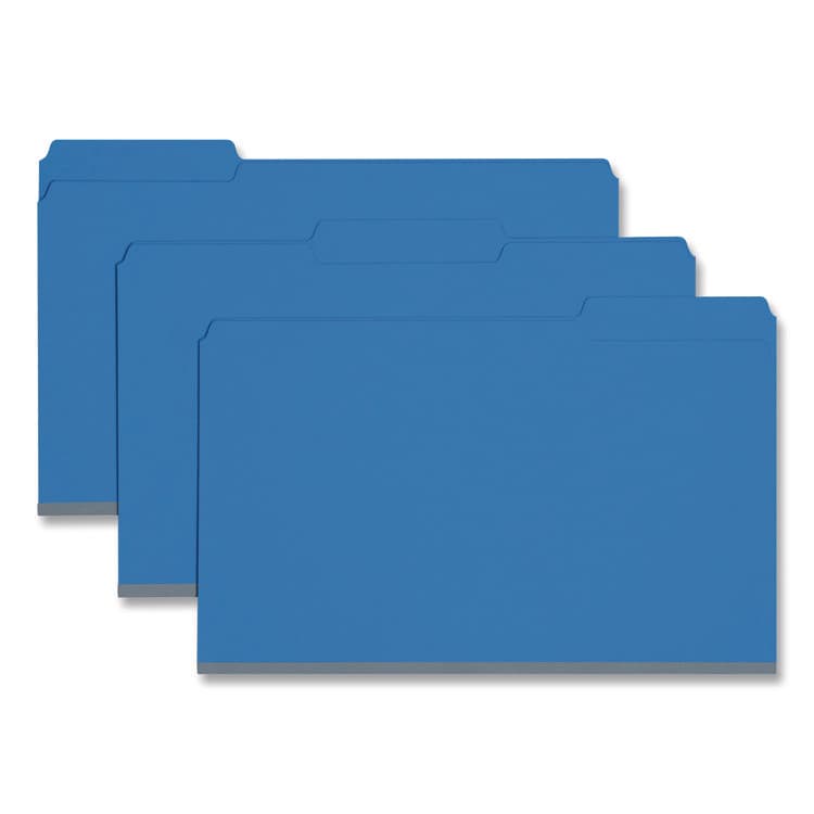 SMEAD MANUFACTURING CO. Expanding Recycled Heavy Pressboard Folders, 1/3-Cut Tabs: Assorted, Legal Size, 1" Expansion, Dark Blue, 25/Box (SMD22541)