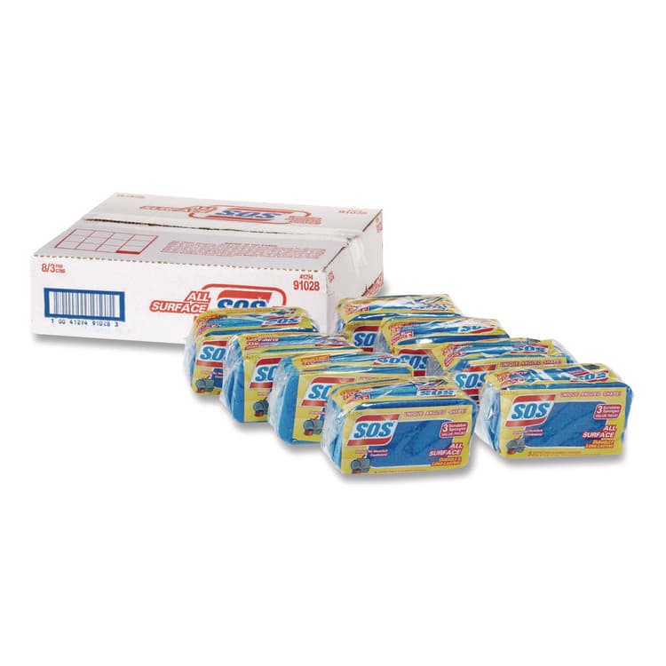 CLOROX SALES CO. All Surface Scrubber Sponge, 2.5 x 4.5, 0.9" Thick, Dark Blue/Light Blue, 3/Pack, 8 Packs/Carton (CLO91028CT)