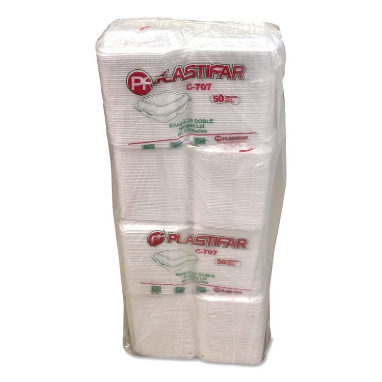 PLASTIFAR SA Foam Hinged Lid Containers, 3-Compartment, 7.56 x 8.25 x 2.38, White, Foam, 200/Carton (PST12109) thumbnail 4