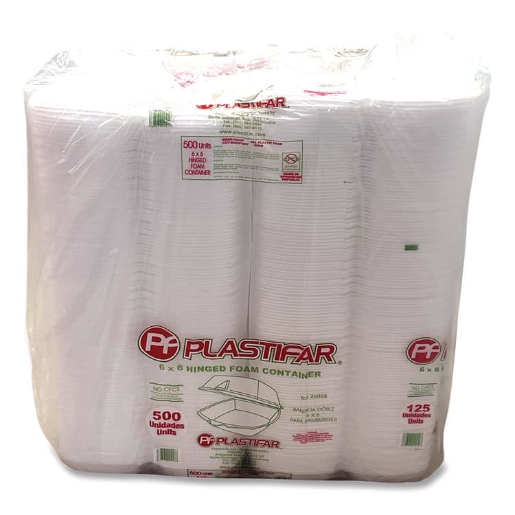 PLASTIFAR SA Foam Hinged Lid Containers, 6 x 6 x 3, White, Foam, 500/Carton (PST12175) thumbnail 4