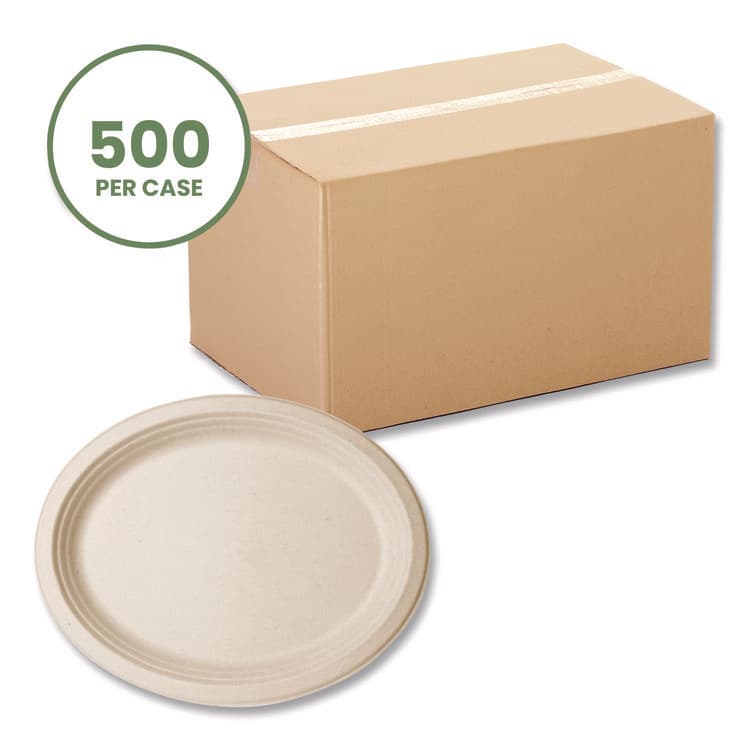VEGWARE Nourish Molded Fiber Tableware, Compostable, Platter, Sugarcane, 8 x 10, White, 500/Carton (VEGVWP009NFA) thumbnail 2