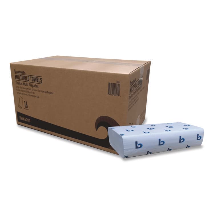 BOARDWALK Structured Multifold Towels, 1-Ply, 9 x 9.5, White, 250/Pack, 16 Packs/Carton (BWK6204)