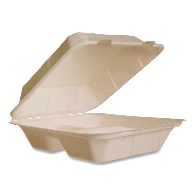 VEGWARE Nourish Molded Fiber Takeout Containers, Compostable, 3 Compartments, 7.9 x 7.9 x 2.9, White, Sugarcane, 200/Carton (VEGVWHC83NFA)