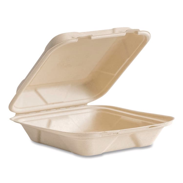 VEGWARE Nourish Molded Fiber Takeout Containers, Compostable, 7.9 x 7.9 x 2.9, White, Sugarcane, 200/Carton (VEGVWHC81NFA)
