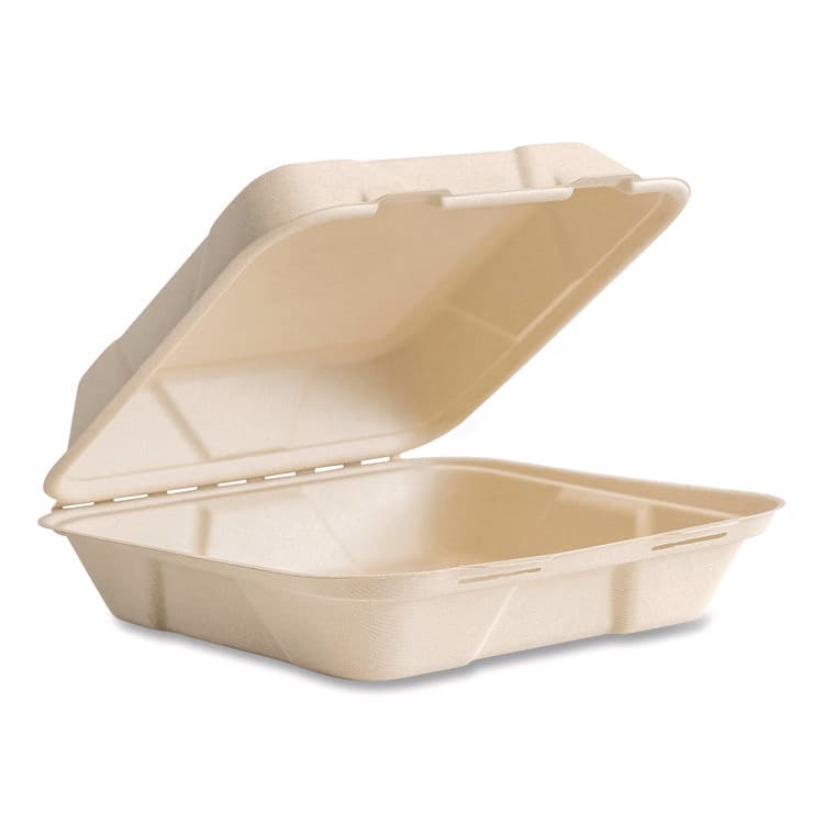 VEGWARE Nourish Molded Fiber Takeout Containers, Compostable, 9 x 9 x 3, Natural, Sugarcane, 200/Carton (VEGVWHC91NFA)
