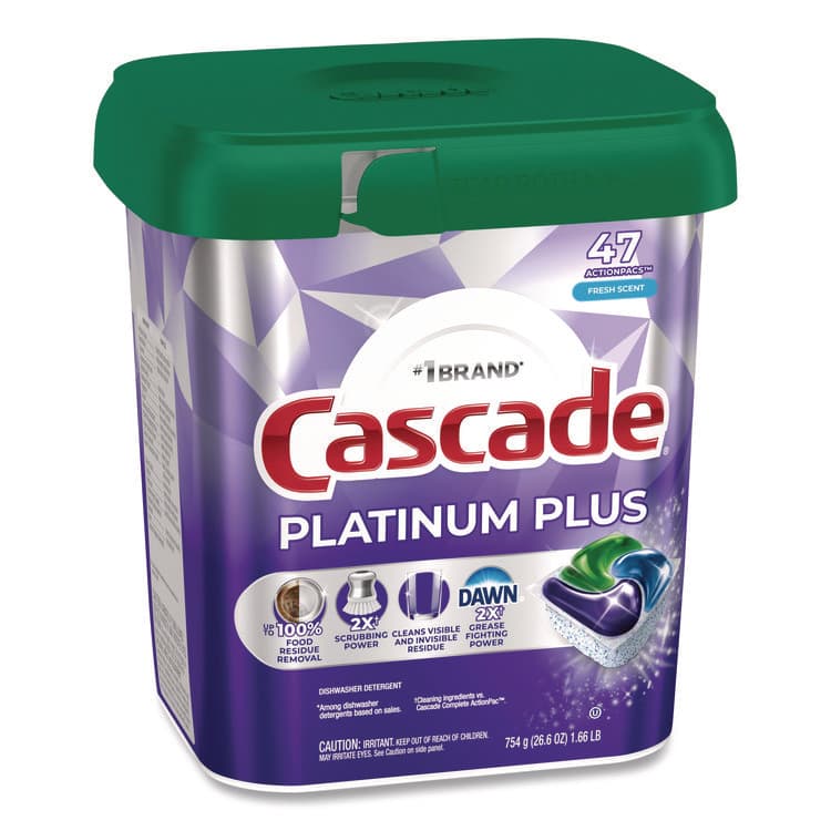 PROCTER & GAMBLE Platinum Plus ActionPacs Dishwasher Detergent Pods, Fresh Scent, 26.6 oz Tub, 47/Tub, 3 Tubs/Carton (PGC15789CT) thumbnail 2