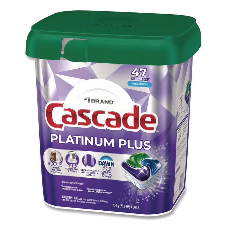 PROCTER & GAMBLE Platinum Plus ActionPacs Dishwasher Detergent Pods, Fresh Scent, 26.6 oz Tub, 47/Tub, 3 Tubs/Carton (PGC15789CT) thumbnail 3