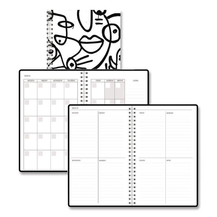 HOUSE OF DOOLITTLE Recycled Non-Dated Monthly/Weekly Planner, Abstract Faces, Black/White Cover, Undated (HOD212141)