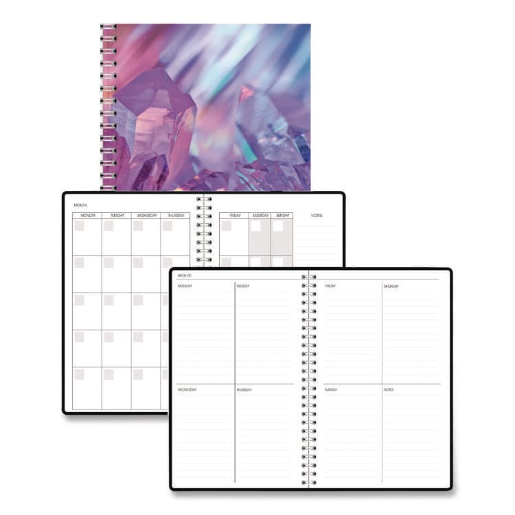 HOUSE OF DOOLITTLE Recycled Non-Dated Monthly/Weekly Planner, Crystals, Blue/Pink/White Cover, Undated (HOD212143)