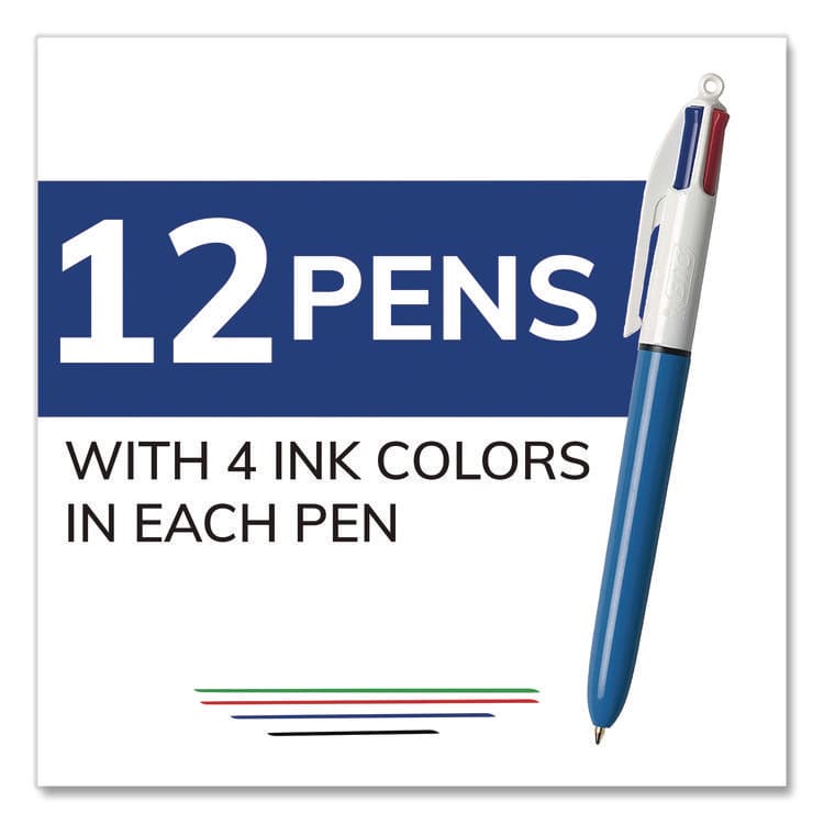 BIC CORP. 4-Color Multi-Color Ballpoint Pen, Retractable, Medium 1 mm, Black/Blue/Green/Red Ink, Blue/White Barrel, 12/Box (BICMM11AST) thumbnail 3