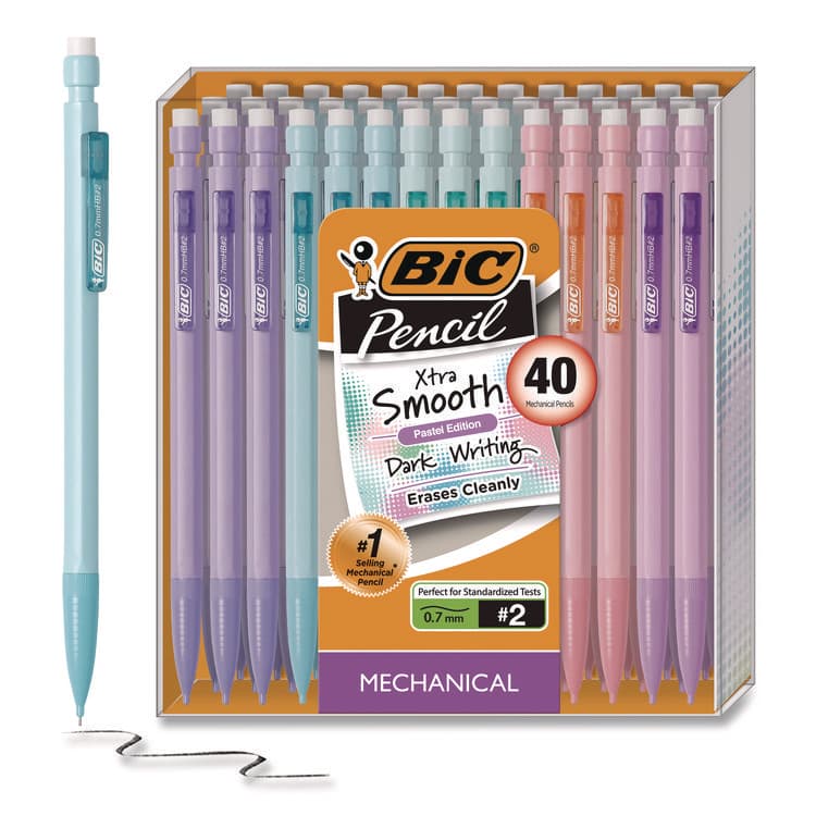 BIC CORP. Xtra Smooth Mechanical Pencil, HB #2 Black Lead, Assorted Pastel Color Barrels, 40/Pack (BICMP40TXBLK)