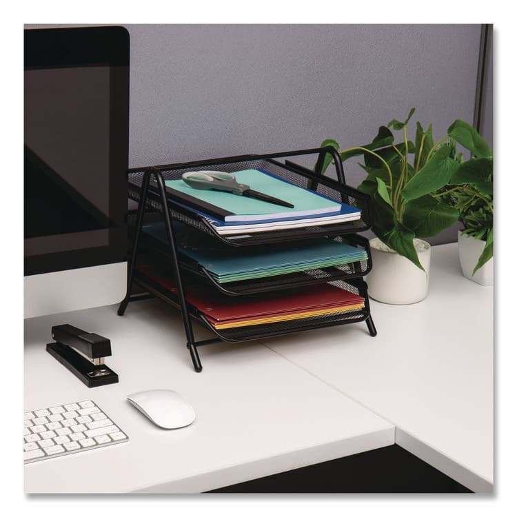 EMS MIND READER LLC Tiered Metal Mesh Desk Tray Organizer, 3-Tier, Letter Size, 11.5 x 13.75 x 10, Black (EMS3TPAPERBLK) thumbnail 2