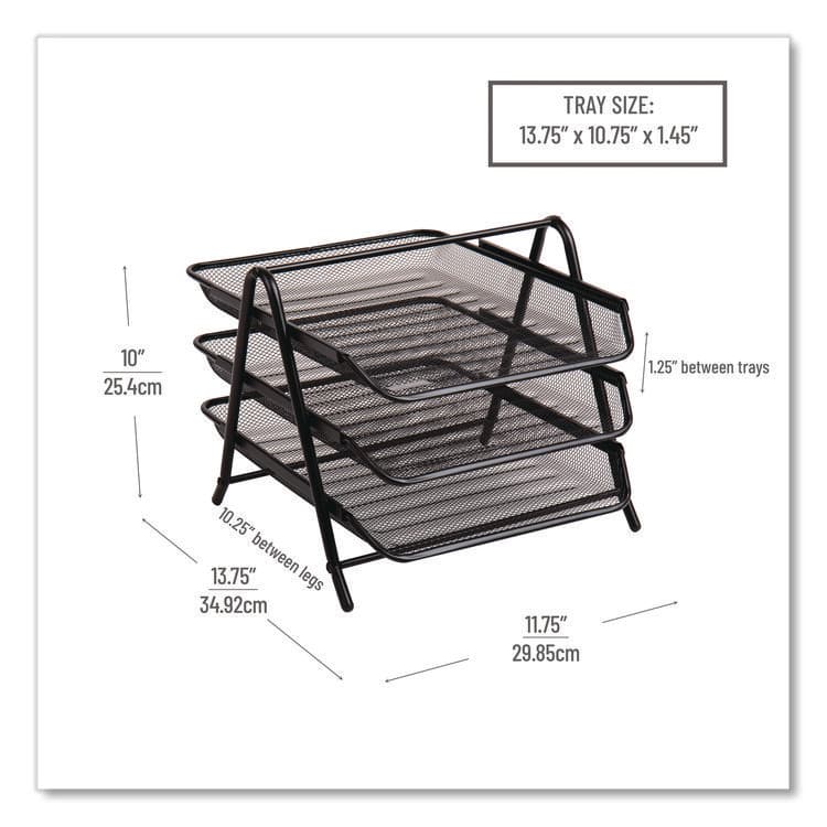 EMS MIND READER LLC Tiered Metal Mesh Desk Tray Organizer, 3-Tier, Letter Size, 11.5 x 13.75 x 10, Black (EMS3TPAPERBLK) thumbnail 3