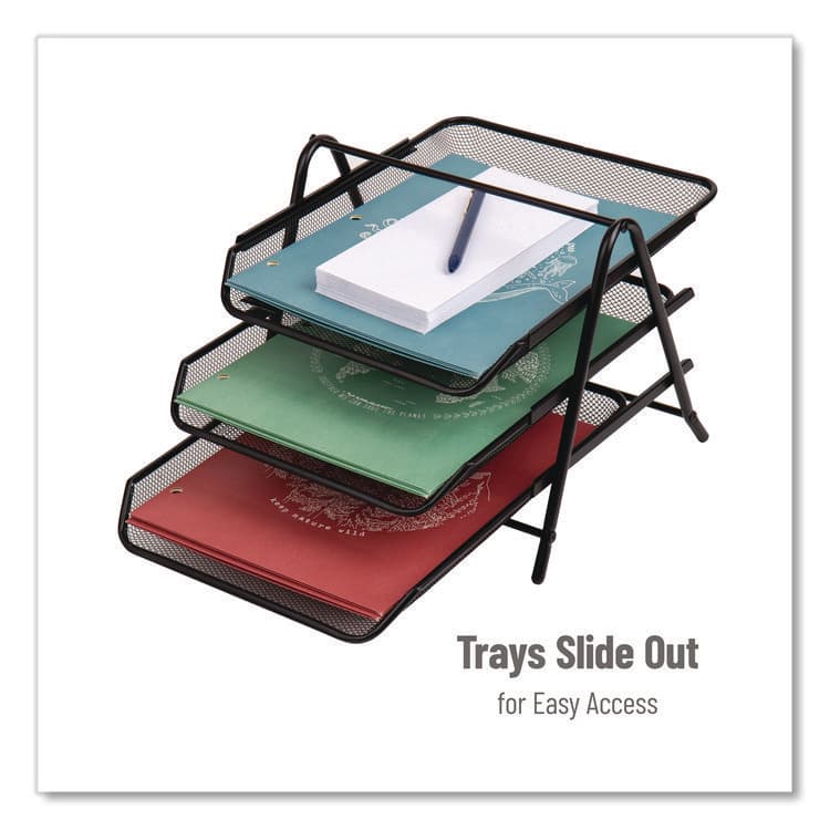 EMS MIND READER LLC Tiered Metal Mesh Desk Tray Organizer, 3-Tier, Letter Size, 11.5 x 13.75 x 10, Black (EMS3TPAPERBLK) thumbnail 4