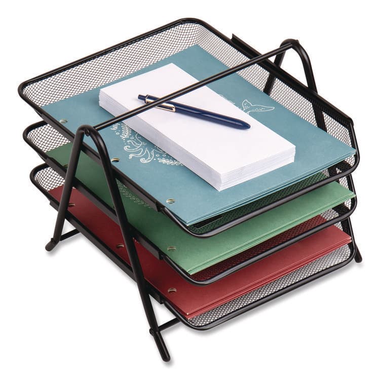 EMS MIND READER LLC Tiered Metal Mesh Desk Tray Organizer, 3-Tier, Letter Size, 11.5 x 13.75 x 10, Black (EMS3TPAPERBLK)