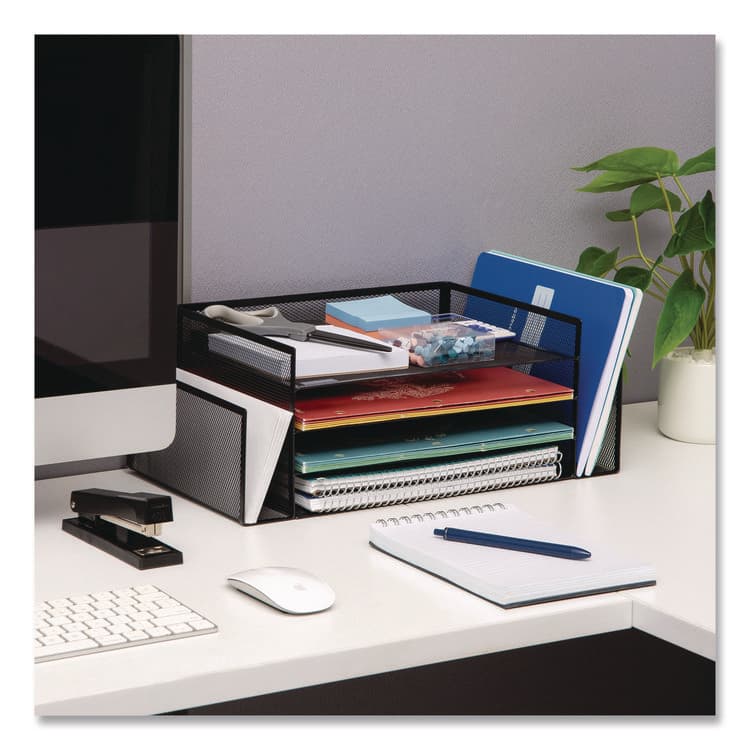 EMS MIND READER LLC Metal Mesh Desktop Organizer Letter Tray, 6 Sections, Letter Size, 9.15 x 16.75 x 6, Black (EMS4TSIDE2BLK) thumbnail 2