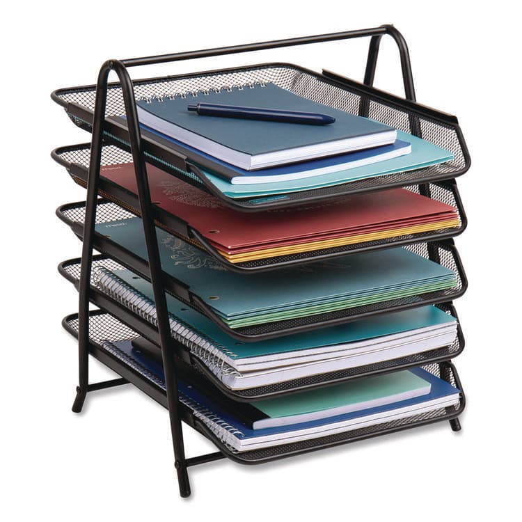 EMS MIND READER LLC Metal Mesh Desk Tray Organizer, 5-Tier, Letter Size, 14 x 11.75 x 14.5, Black (EMS5TPAPERBLK)
