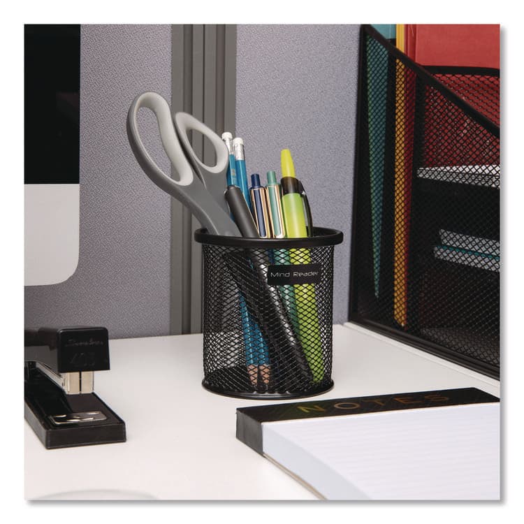 EMS MIND READER LLC Metal Mesh Utensil Holder, 3.5" dia x 3.7"h, Black, 3/Pack (EMSCLIPMESH3BLK) thumbnail 2