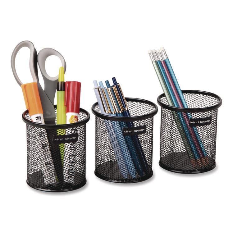 EMS MIND READER LLC Metal Mesh Utensil Holder, 3.5" dia x 3.7"h, Black, 3/Pack (EMSCLIPMESH3BLK) thumbnail 4