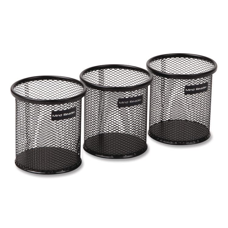EMS MIND READER LLC Metal Mesh Utensil Holder, 3.5" dia x 3.7"h, Black, 3/Pack (EMSCLIPMESH3BLK)