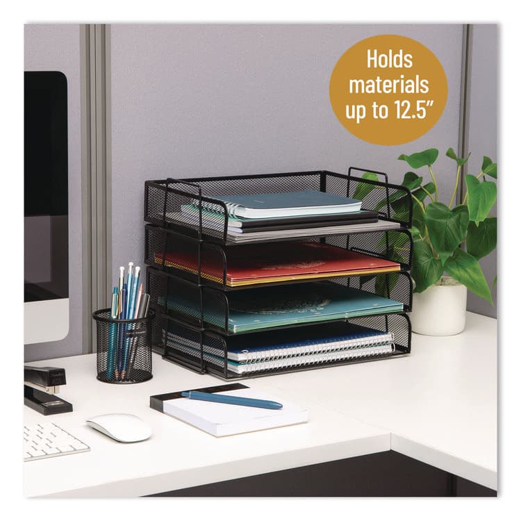EMS MIND READER LLC Stackable Paper Desk Tray Organizer, Letter Size, 9.75 x 14 x 3.25, Black, 4/Pack (EMSDSTACK4BLK) thumbnail 2