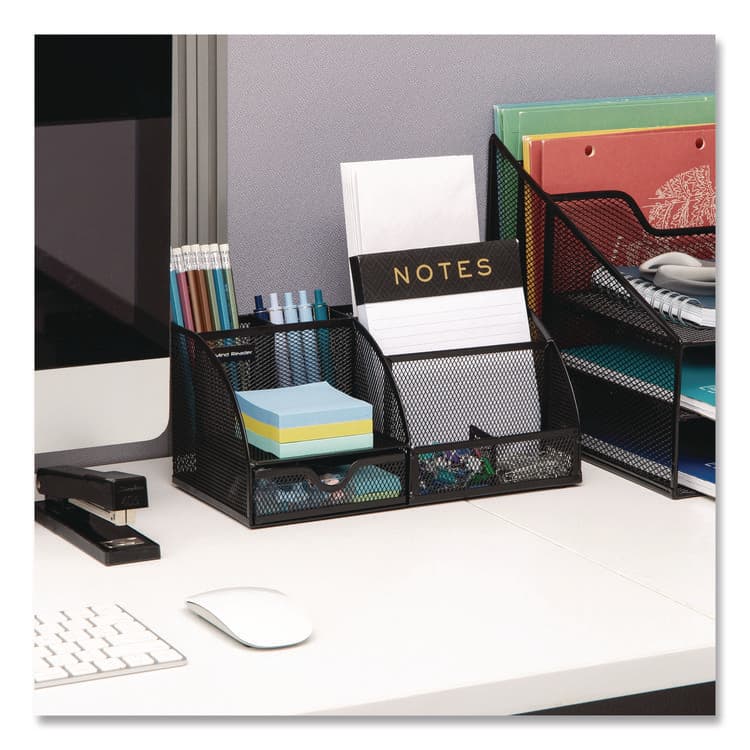 EMS MIND READER LLC 7-Compartment Metal Desk Organizer, 11 x 5.5 x 5, Black Metal Mesh (EMSJOEORGBLK) thumbnail 2