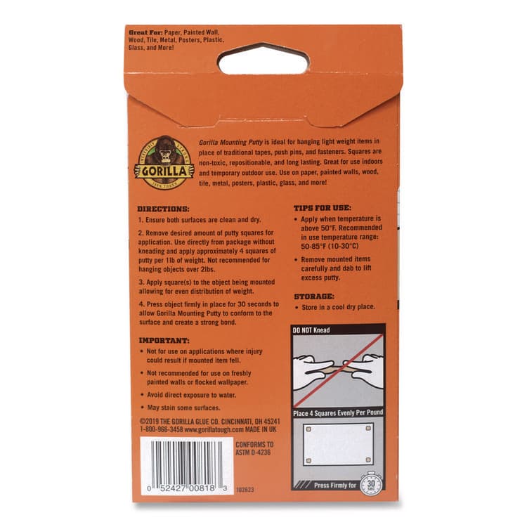 GORILLA GLUE COMPANY Removable Mounting Putty, Repositionable and Reusable, 2 oz, 84 Squares/Pack (GOR102745) thumbnail 2