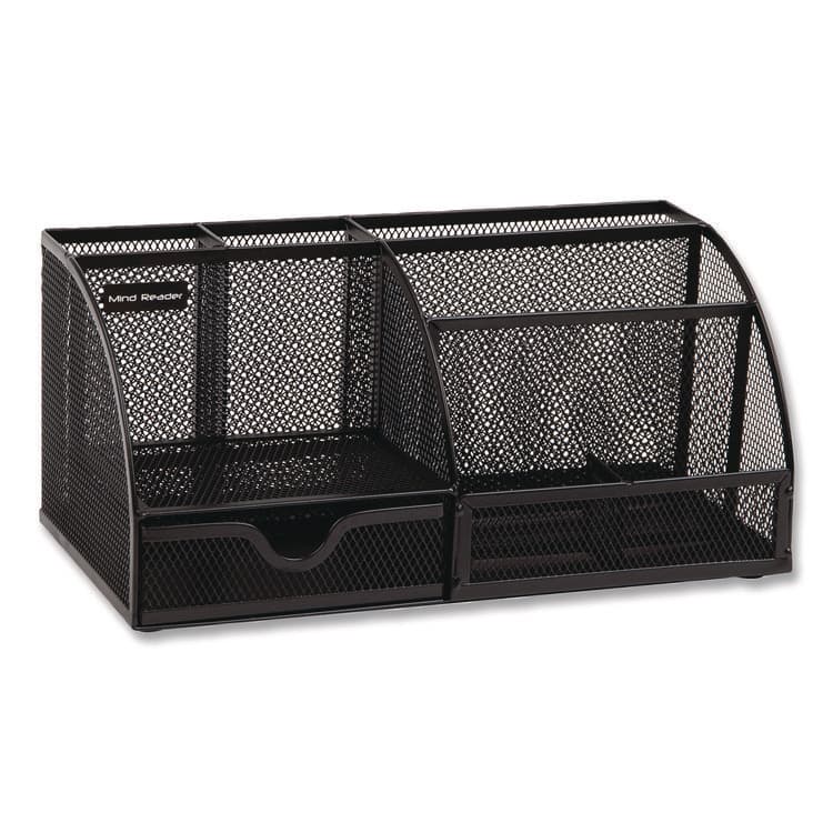 EMS MIND READER LLC 7-Compartment Metal Desk Organizer, 11 x 5.5 x 5, Black Metal Mesh (EMSJOEORGBLK)