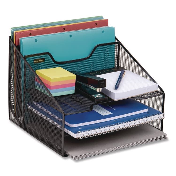 EMS MIND READER LLC Metal Mesh Vertical File Holder Paper Tray Desktop Organizer, 2-Tier/5-Compartment, Letter Size, 11.25 x 12.5 x 9.5, Black (EMSMESHBOX5BLK) thumbnail 4