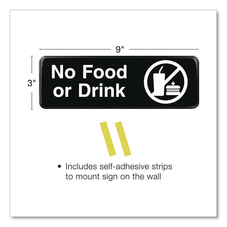 EXCELLO GLOBAL PRODUCTS No Food or Drink Wall Sign, 9" x 3", Black Face, White Graphics, 3/Pack (EXOEGPHD0267S) thumbnail 2