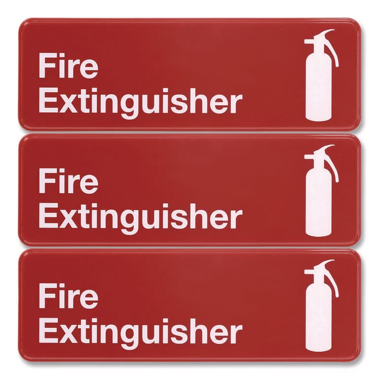 EXCELLO GLOBAL PRODUCTS Fire Extinguisher Wall Sign, 9" x 3", Red Face, White Graphics, 3/Pack (EXOEGPHD0480S)