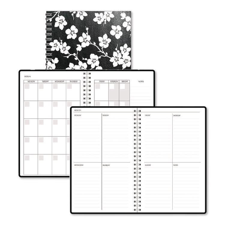 HOUSE OF DOOLITTLE Recycled Non-Dated Monthly/Weekly Planner, Cherry Blossoms, Black/White Cover, Undated (HOD212152)