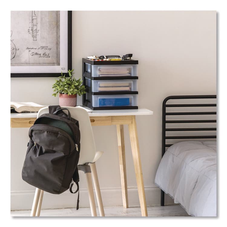 IRIS USA, 3-Drawer Desktop Storage with Top Organizer Tray, Plastic, 12.17 x 14.33 x 12.93, Black/Translucent (IRS116351) thumbnail 4