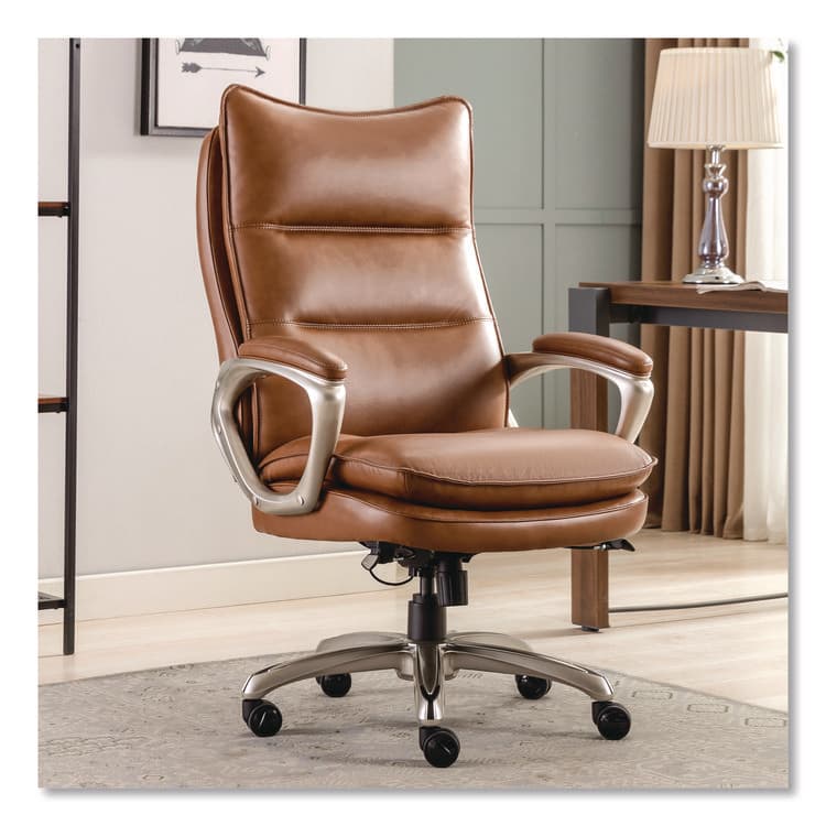 LA-Z-BOY CHAIR COMPANY Jenkins Executive Big and Tall Chair, Supports Up to 400 lb, 20" to 23" Seat Height, Brown Seat/Back, Silver/Black Base (LZB60075CAM) thumbnail 2