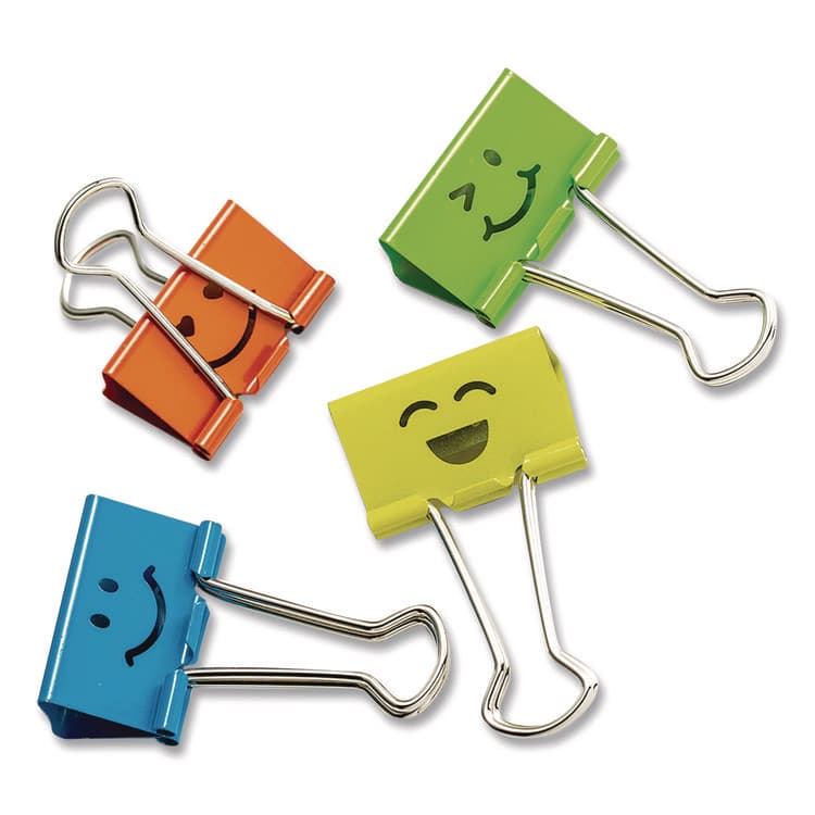 OFFICEMATE INTERNATIONAL CORP. Smiling Face Binder Clips, Medium, Assorted Colors, 36/Pack (OIC31095) thumbnail 2